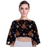 Seamless Pattern Repeat Repetition Tie Back Butterfly Sleeve Chiffon Top