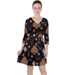 Seamless Pattern Repeat Repetition Quarter Sleeve Ruffle Waist Dress