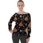 Seamless Pattern Repeat Repetition Off Shoulder Long Sleeve Velour Top