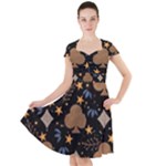 Seamless Pattern Repeat Repetition Cap Sleeve Midi Dress With Pockets