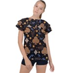 Seamless Pattern Repeat Repetition Ruffle Collar Chiffon Blouse