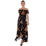 Seamless Pattern Repeat Repetition Off Shoulder Open Front Chiffon Dress