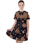 Seamless Pattern Repeat Repetition Short Sleeve Shoulder Cut Out Dress 