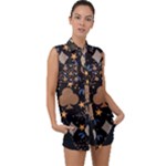 Seamless Pattern Repeat Repetition Sleeveless Chiffon Button Shirt