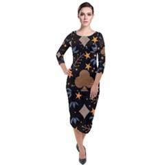 Quarter Sleeve Midi Velour Bodycon Dress 