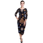 Seamless Pattern Repeat Repetition Quarter Sleeve Midi Velour Bodycon Dress