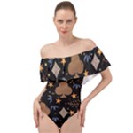 Seamless Pattern Repeat Repetition Off Shoulder Velour Bodysuit 