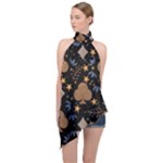 Seamless Pattern Repeat Repetition Halter Asymmetric Satin Top