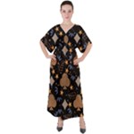 Seamless Pattern Repeat Repetition V-Neck Boho Style Maxi Dress