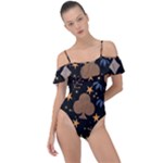 Seamless Pattern Repeat Repetition Frill Detail One Piece Swimsuit