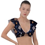 Seamless Pattern Repeat Repetition Plunge Frill Sleeve Bikini Top