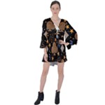 Seamless Pattern Repeat Repetition V-Neck Flare Sleeve Mini Dress