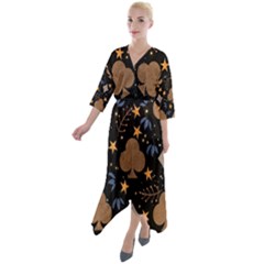 Quarter Sleeve Wrap Front Maxi Dress 