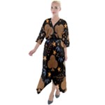 Seamless Pattern Repeat Repetition Quarter Sleeve Wrap Front Maxi Dress