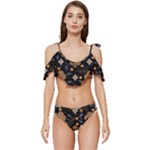 Seamless Pattern Repeat Repetition Ruffle Edge Tie Up Bikini Set	