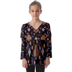 Kids  V Neck Casual Top 