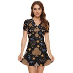 Seamless Pattern Repeat Repetition V-Neck High Waist Chiffon Mini Dress