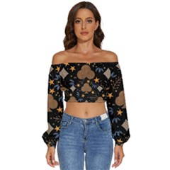 Long Sleeve Crinkled Weave Crop Top 