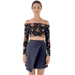 Seamless Pattern Repeat Repetition Long Sleeve Off Shoulder Crop Top