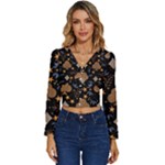Seamless Pattern Repeat Repetition Long Sleeve V-Neck Top