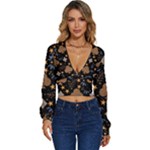 Seamless Pattern Repeat Repetition Long Sleeve Deep-V Velour Top