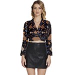 Seamless Pattern Repeat Repetition Long Sleeve Tie Back Satin Wrap Top