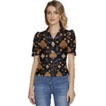 Seamless Pattern Repeat Repetition Puffed Short Sleeve Button Up Jacket