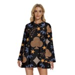 Seamless Pattern Repeat Repetition Round Neck Long Sleeve Bohemian Style Chiffon Mini Dress