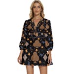 Seamless Pattern Repeat Repetition V-Neck Placket Mini Dress