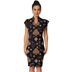 Vintage Frill Sleeve V-Neck Bodycon Dress 