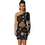 Seamless Pattern Repeat Repetition Long Sleeve One Shoulder Mini Dress