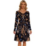 Seamless Pattern Repeat Repetition Long Sleeve Dress With Pocket