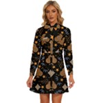 Seamless Pattern Repeat Repetition Women s Long Sleeve Bow Deco Button Up Dress