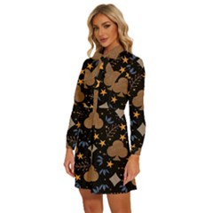 Women s Long Sleeve Bow Deco Button Up Dress 