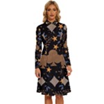 Seamless Pattern Repeat Repetition Long Sleeve Shirt Collar A-Line Dress