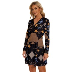 Long Sleeve Deep V Mini Dress  