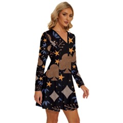 Long Sleeve Deep V Mini Dress  