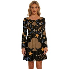 Long Sleeve Wide Neck Velvet Dress 