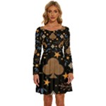 Seamless Pattern Repeat Repetition Long Sleeve Wide Neck Velvet Dress