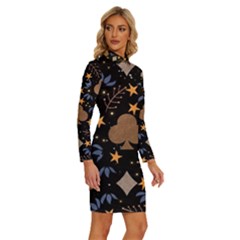 Long Sleeve Shirt Collar Bodycon Dress 