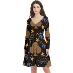 Long Sleeve V-neck skater dress with Pockets 