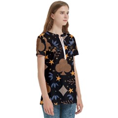Women s Zip Front V-Neck Short Sleeve Casual Top Pocket Shirt 