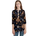 Seamless Pattern Repeat Repetition Women s Zip Front V-Neck 3/4 Sleeve Casual Top Pocket Shirt