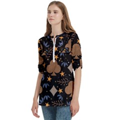 Women s Zip Front V-Neck 3/4 Sleeve Casual Top Pocket Shirt 