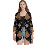 Seamless Pattern Repeat Repetition Open Front 3/4 Sleeve Batwing Chiffon Cardigan Kimono