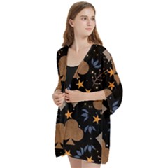 Open Front 3/4 Sleeve Batwing Chiffon Cardigan Kimono 