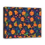 Mid Century Retro Floral 1970s 1960s Pattern 61 Canvas 14  x 11  (Stretched)