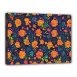 Mid Century Retro Floral 1970s 1960s Pattern 61 Canvas 16  x 12  (Stretched)