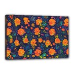Mid Century Retro Floral 1970s 1960s Pattern 61 Canvas 18  x 12  (Stretched)