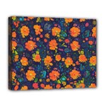 Mid Century Retro Floral 1970s 1960s Pattern 61 Deluxe Canvas 20  x 16  (Stretched)